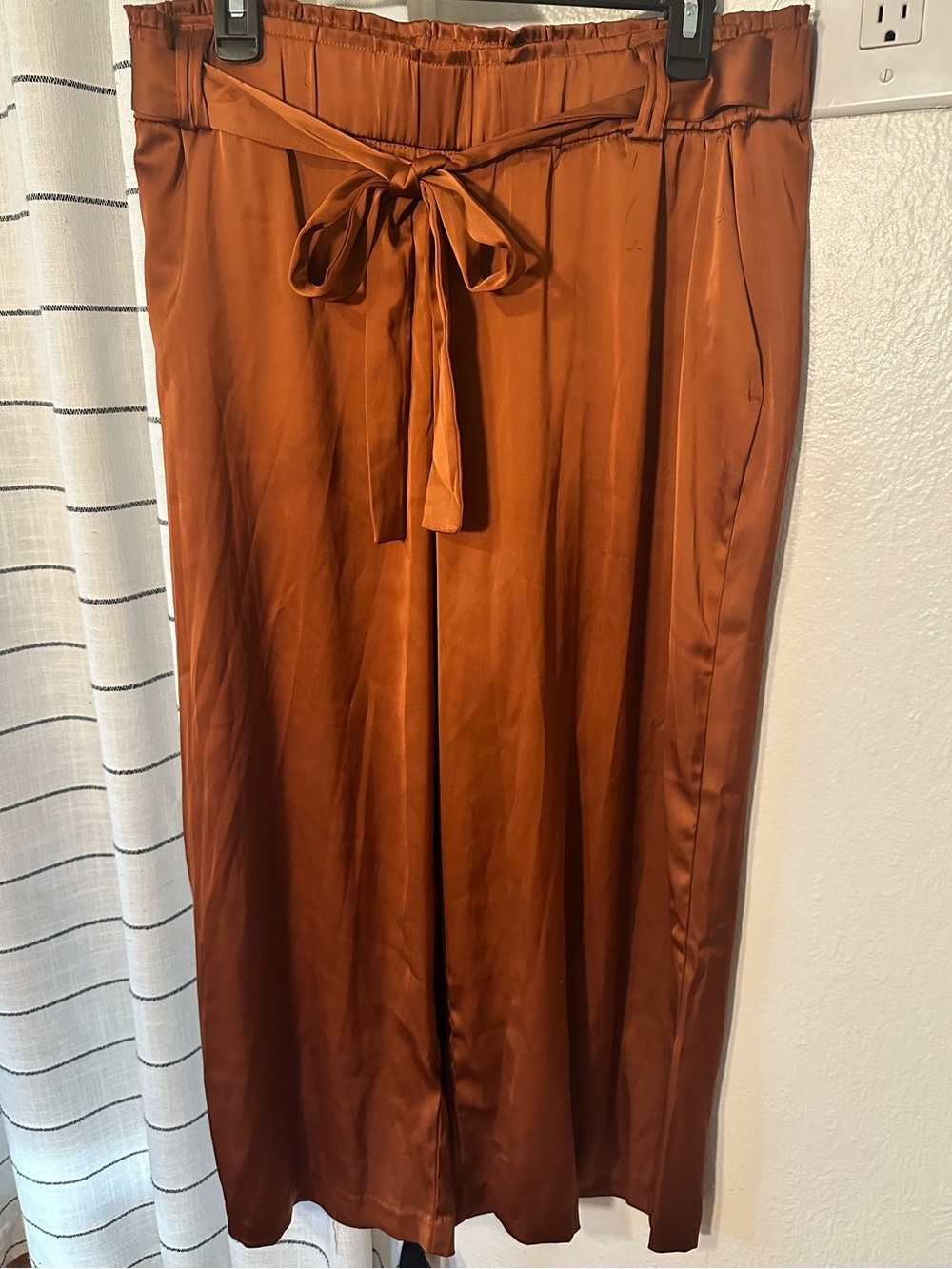 Satin Tie-Waist wide Leg Pant- Rust